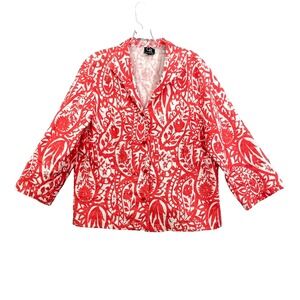 Connie‎ Roberson Jacket Womens Large Red White Floral Boho Chic Classic Preppy